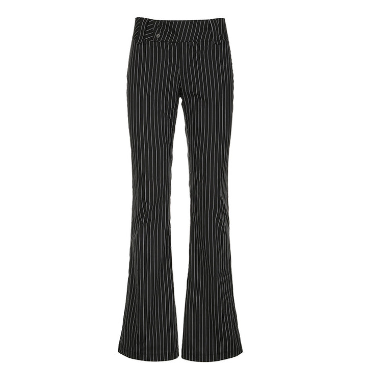Damen nan Loungehose mit hohem Umschlagbund weitem Bein und feinem Streifenmuster Drune
