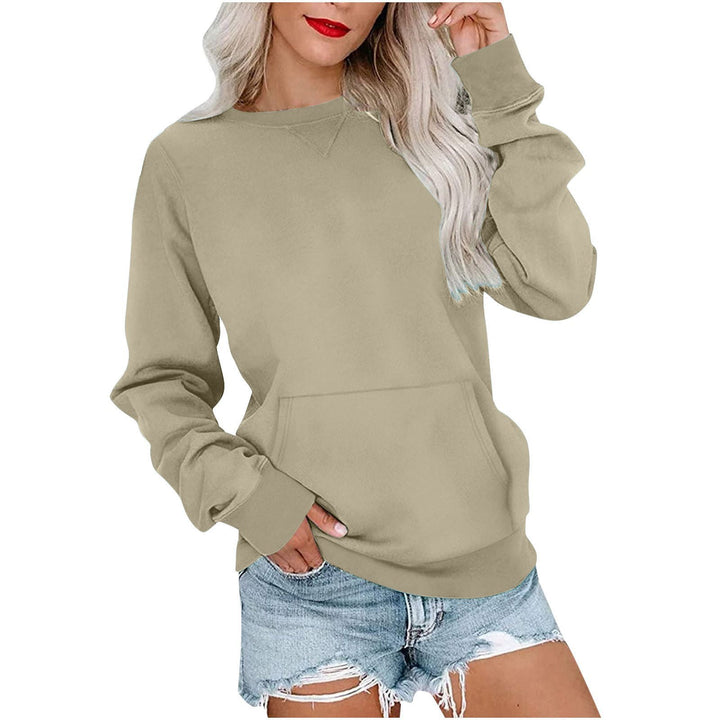 Damen Lockeres Sweatshirt mit Rundhalsausschnitt und Kängurutasche Drune