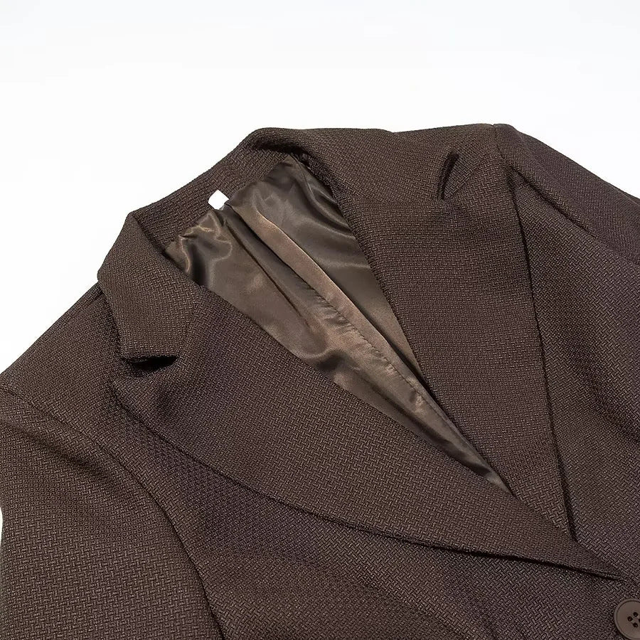 Damen nan taillierter Reversblazer mit elastischem Taillenzug, einreihiger Knopfleiste und stepptem Strukturstoff Drune