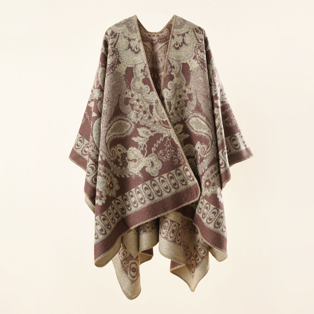 Damen Jacquard-gewebte Oversize-Ruana mit Ornamentik und offenem Kimono-Fall Drune
