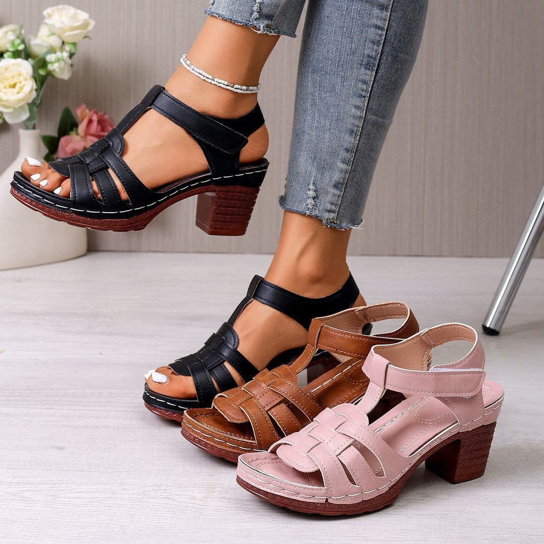 Damen Komfortable Riemchen-Sandalen mit geschwungenem Absatz und atmungsaktivem Leder Drune