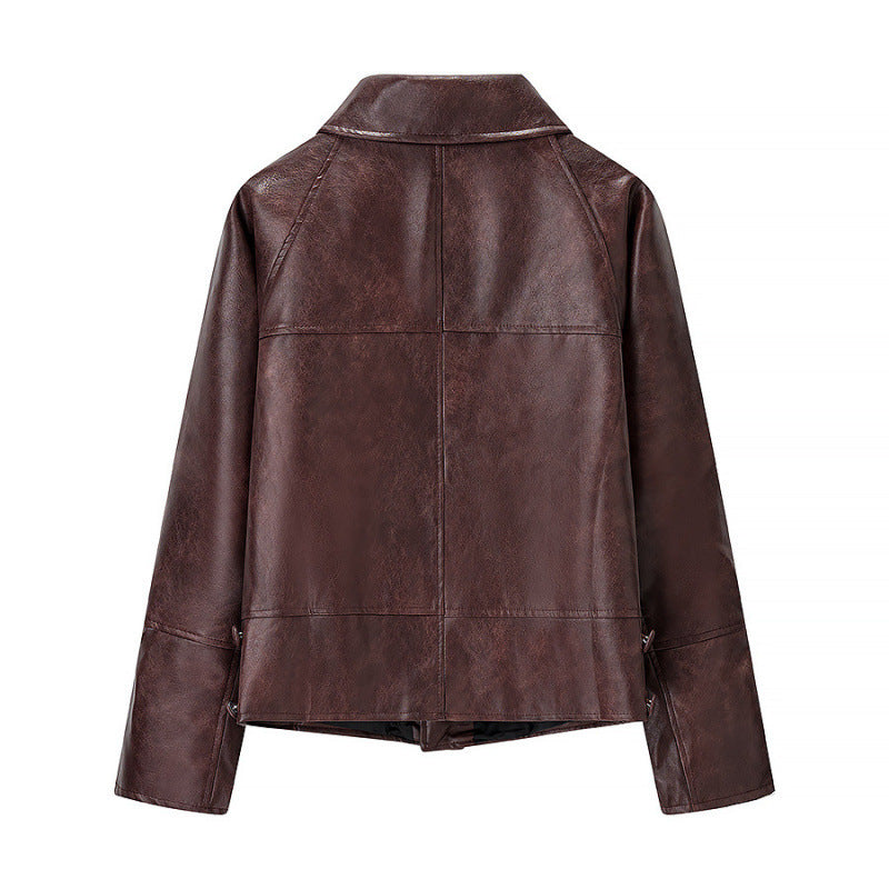 Damen Kurzjacke aus Kunstleder im Boxy‑Cut mit dekorativen Nahtdetails Drune