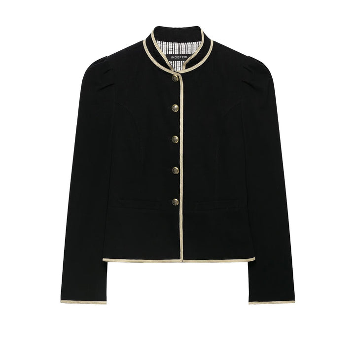Damen Cropped Kurzblazer mit Stehkragen, Zierpaspel und Medaillonknöpfen Drune