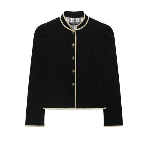 Damen Cropped Kurzblazer mit Stehkragen, Zierpaspel und Medaillonknöpfen Drune