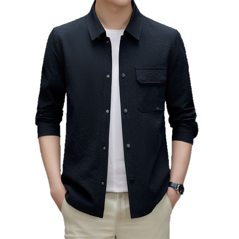 Herren Legeres strukturiertes Overshirt mit Brusttasche und Knopfleiste Drune
