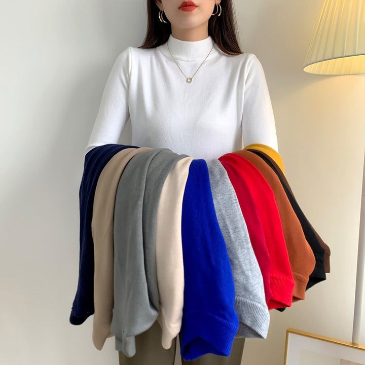 Damen Feiner Langarm-Feinstrickpullover mit schmalem Stehkragen und gerippten Bündchen Drune