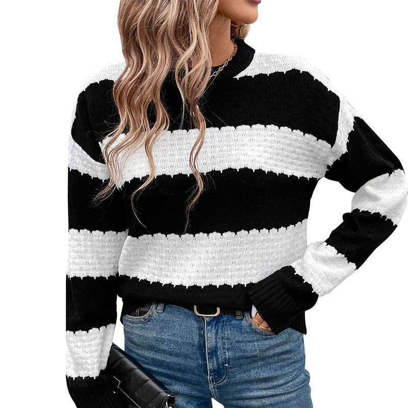 Damen Lässiger Strickpullover mit dekorativen Streifen Drune