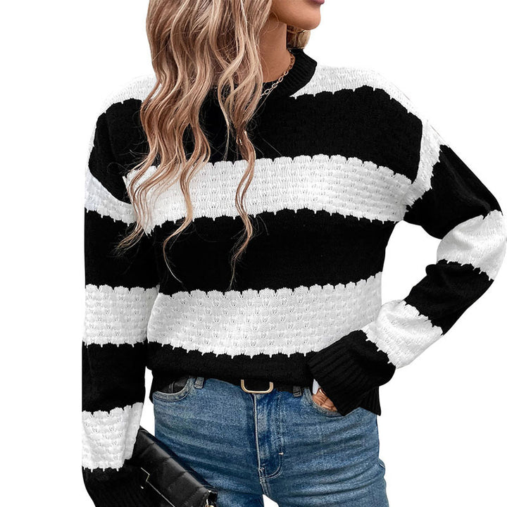 Damen Lässiger Strickpullover mit dekorativen Streifen Drune