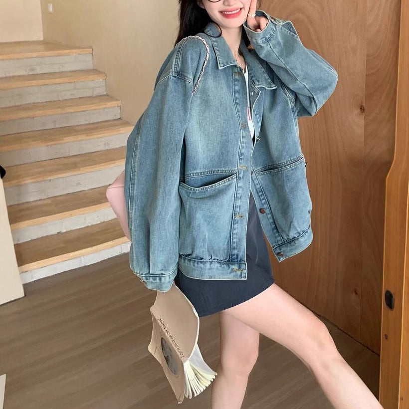 Damen lässige Oversized-Jeansjacke Drune