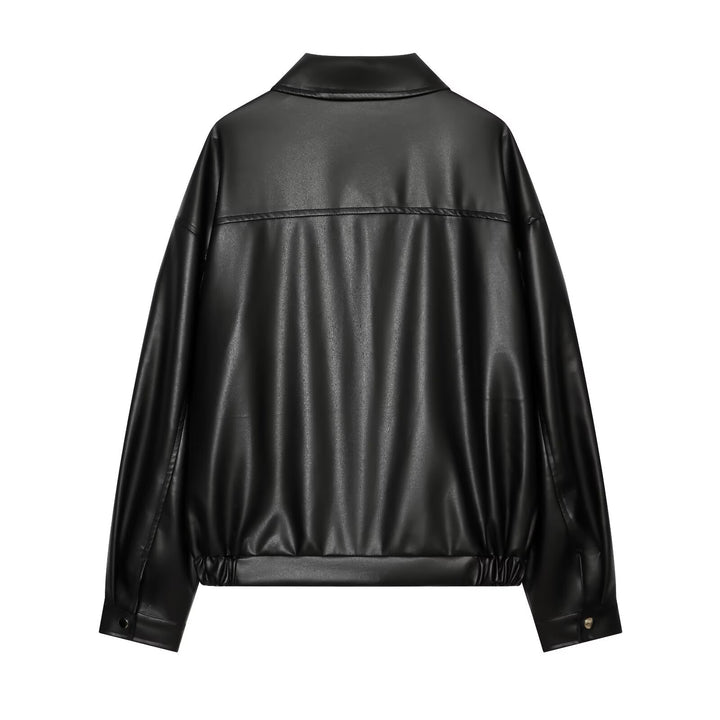 Damen Oversize Kunstleder-Bomberjacke mit Reißverschluss und elastischem Saum Drune