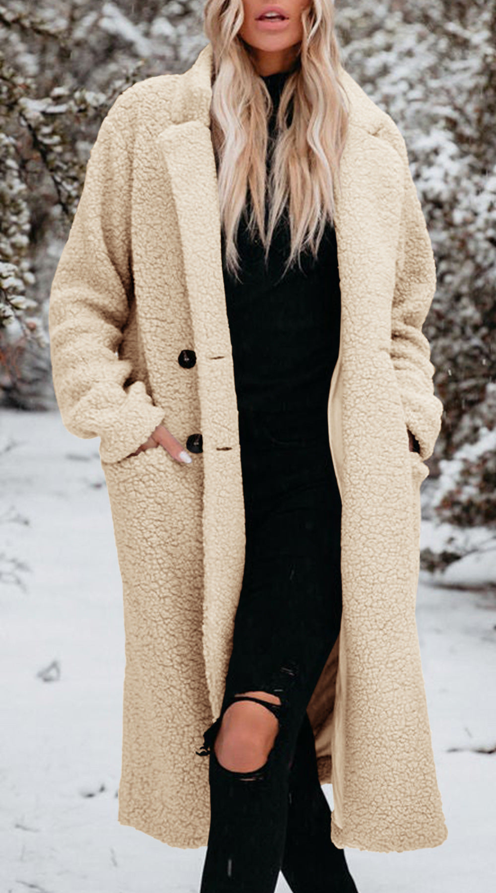 Damen Modischer Teddy-Mantel mit Knöpfen Drune