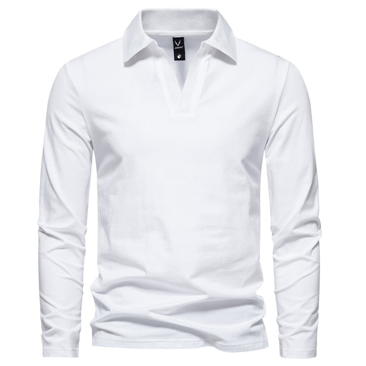 Herren Langarm-Poloshirt mit offenem V-Ausschnitt und Kentkragen Drune