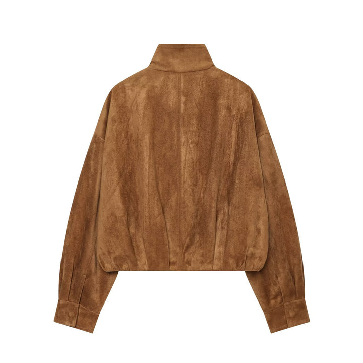 Damen Kurz geschnittene Oversize-Suede-Blousonjacke mit Stehkragen Drune