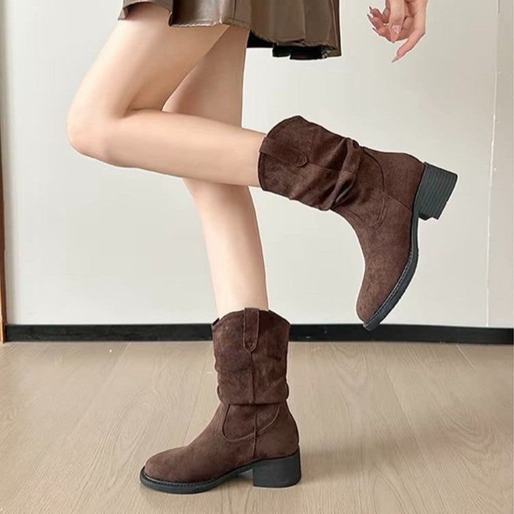 Damen Modische Stiefeletten aus weichem Wildleder Drune