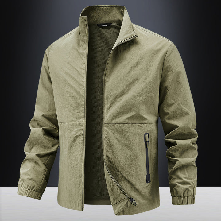 Herren Leichte technische Übergangsjacke mit Stehkragen atmungsaktivem Mesh-Futter und wasserabweisenden Reißverschlusstaschen Drune