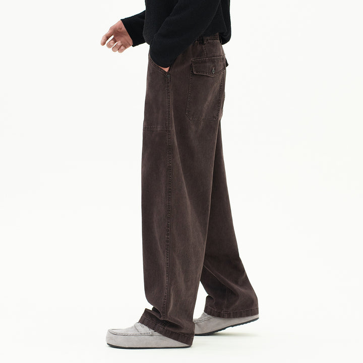 Damen Utility-Denimhose mit hoher Taille, extra weitem Bein und aufgesetzten Taschen Drune