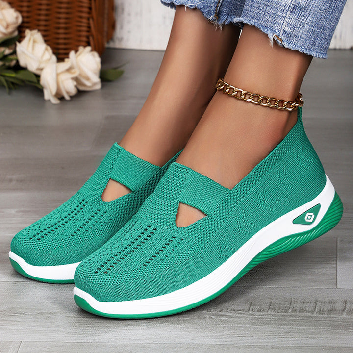 Damen nan leichte atmungsaktive Slip-On Sneaker mit elastischem Strickoberteil und orthopädischer Komfortsohle Drune