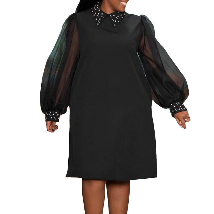 Damen Kleid mit eleganten Tüllärmeln und verzierten Kragen Drune