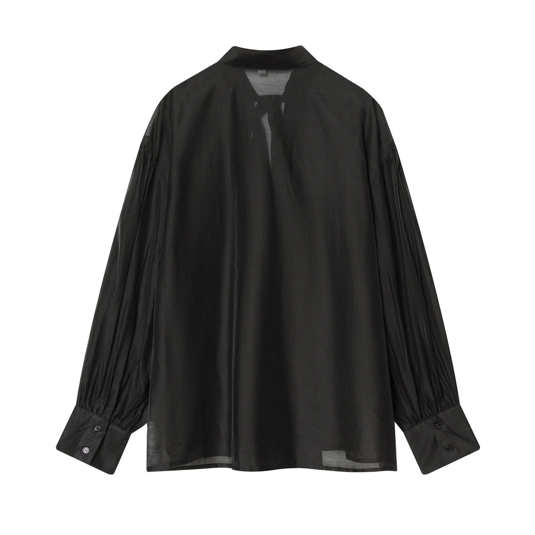 Damen Bluse mit Schleifenkragen und voluminösen Ballonärmeln Drune