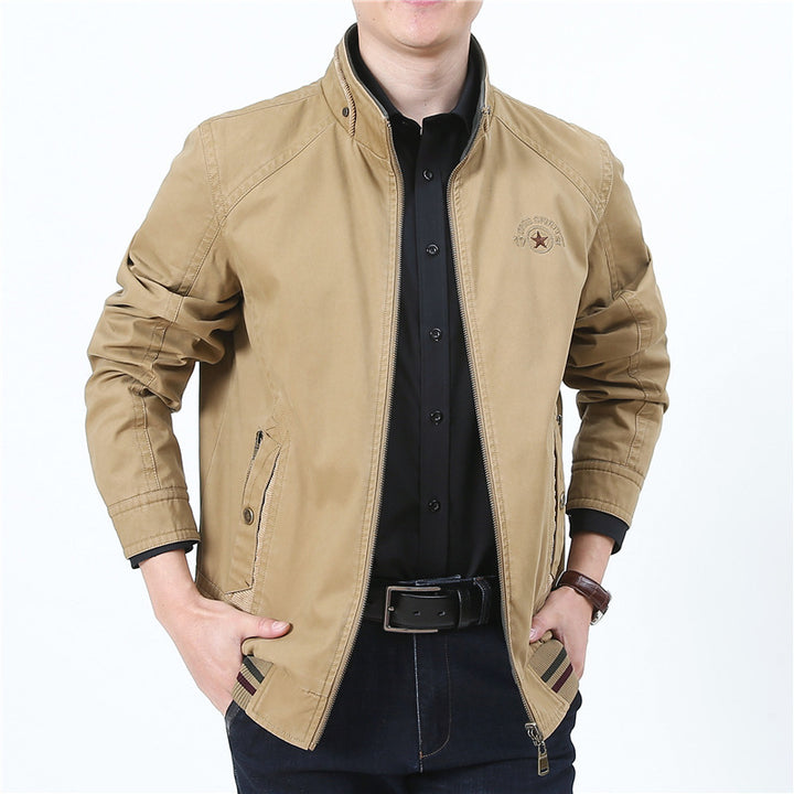 Herren leichte Canvas-Übergangsjacke mit Stehkragen, Reißverschluss und geripptem Saum Drune