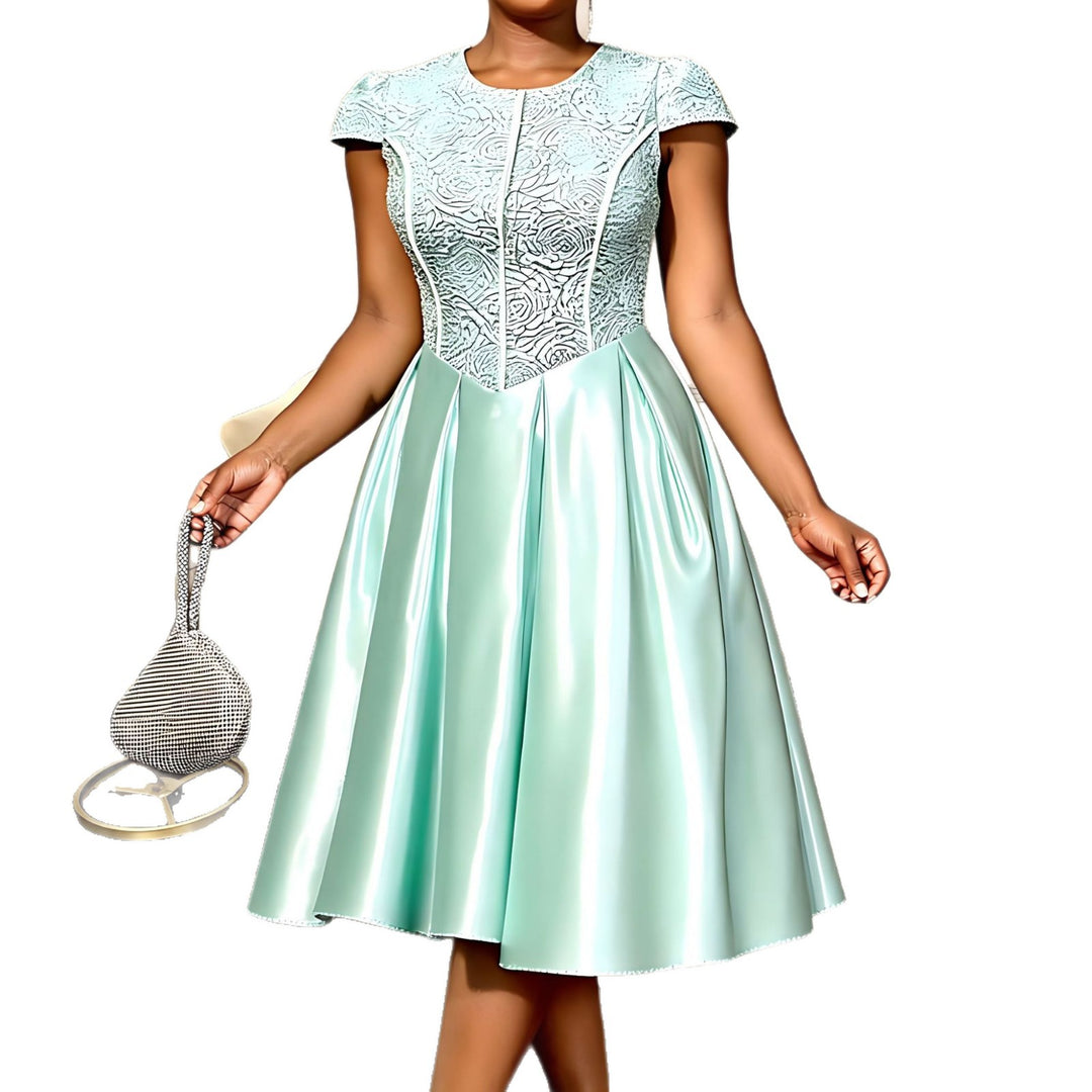 Damen A-Linien Kleid mit elegantem Spitzenoberteil und schimmerndem Rock Drune