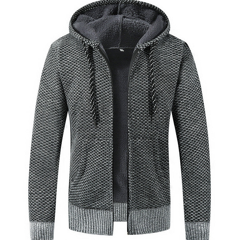 Herren Gefütterte Kapuzen‑Strickjacke mit Teddyfutter und durchgehendem Reißverschluss Drune