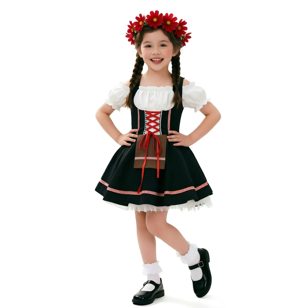 Damen nan traditionelles Dirndlkleid für Mädchen mit geschnürtem Mieder und dekorativer Schürze Drune