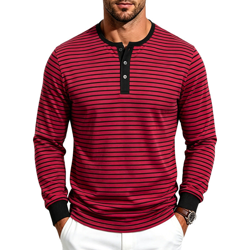 Herren Gestreiftes Langarm-Henleyshirt aus Baumwollmix Drune