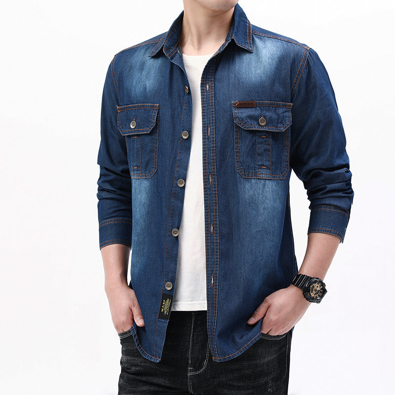 Herren Denim-Hemdjacke mit Utility-Taschen Drune