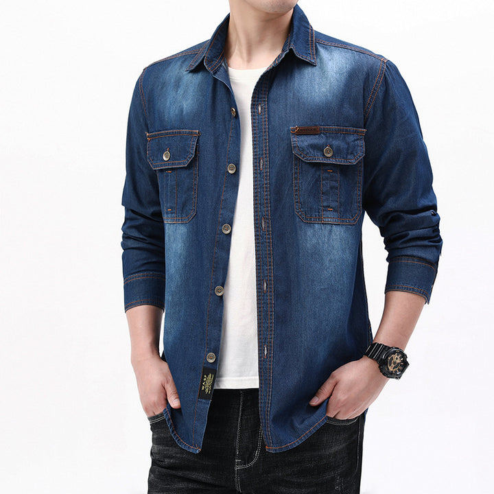 Herren Denim-Hemdjacke mit Utility-Taschen Drune