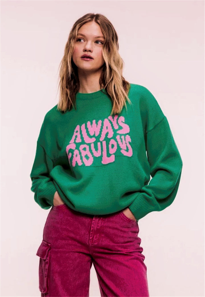 Damen Klassischer Pullover mit Statement-Design und lockerer Passform Drune