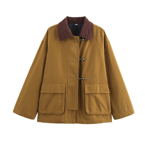 Damen nan kastige Fieldjacke mit Cordkragen, Knebelverschlüssen und großen Pattentaschen Drune