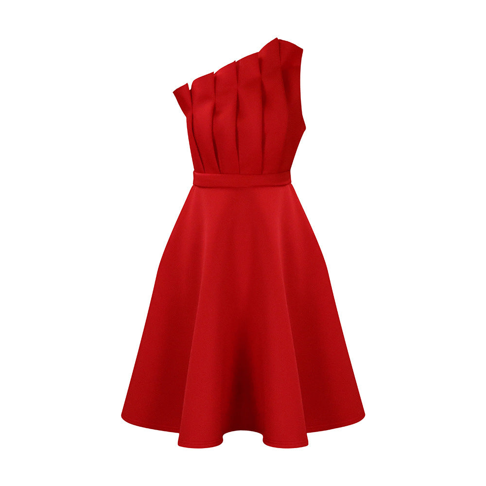 Damen A-Linien Kleid mit asymmetrischen Falten und eleganter Taillierung Drune