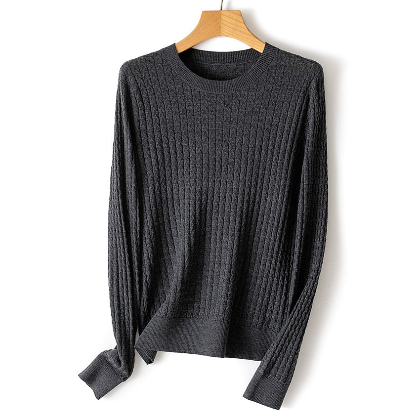 Damen Feiner Zopfstrick-Pullover mit Rundhalsausschnitt und gerippten Abschlüssen Drune