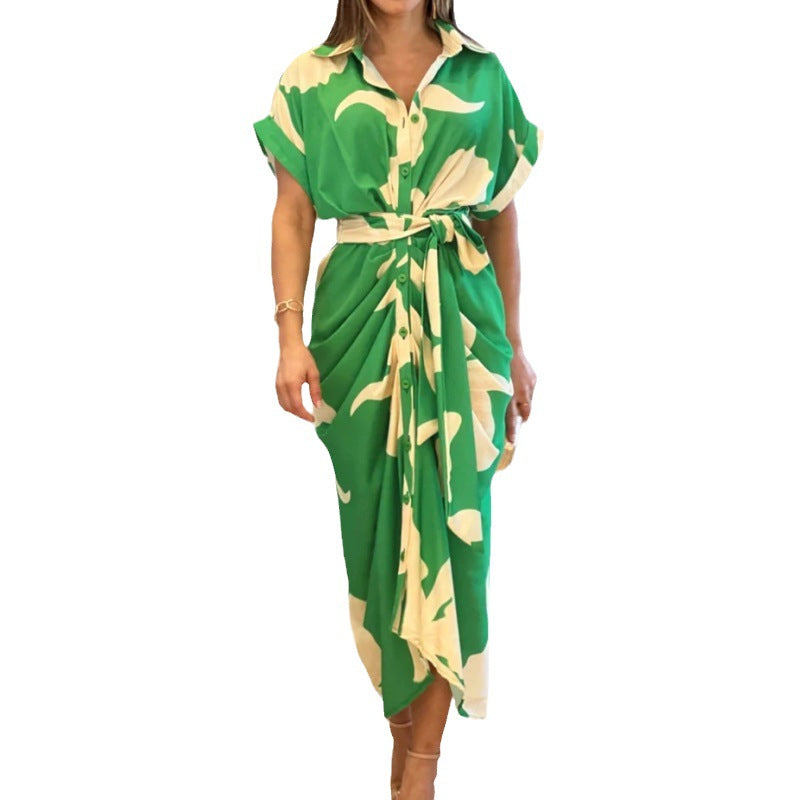 Damen nan Drapiertes Hemdmidikleid mit Taillenbindegürtel, seitlicher Drapage und Knopfleiste Drune