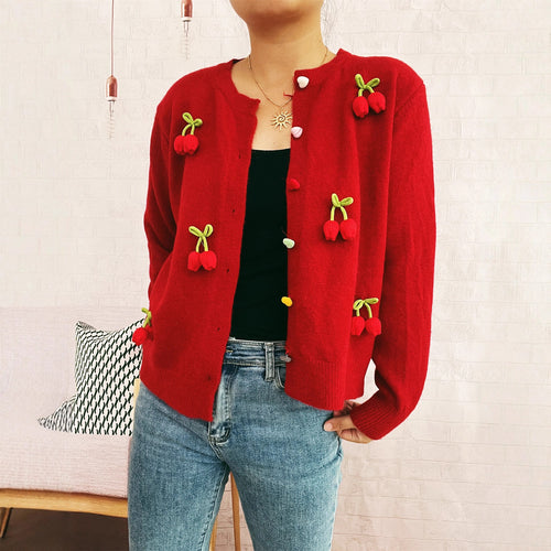 Damen Strickjacke mit fröhlichen Blumenapplikationen Drune