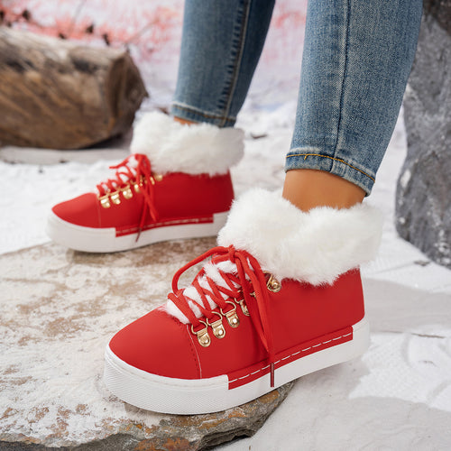 Damen Winterliche Sneaker-Stiefelette mit Kunstfellkragen und Plateau Drune