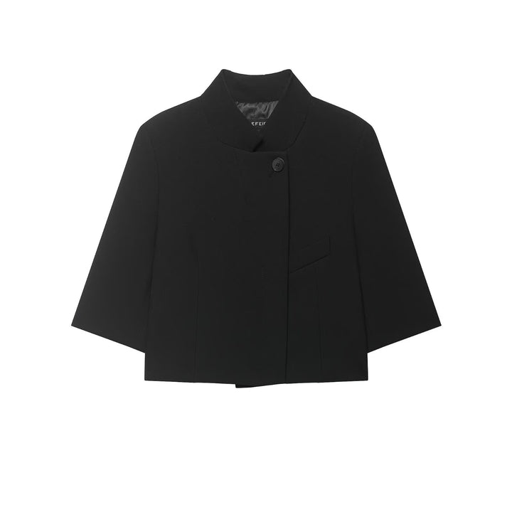 Damen Kurze Boxy-Capejacke mit Stehkragen, verdeckter Knopfleiste und Pattentasche Drune