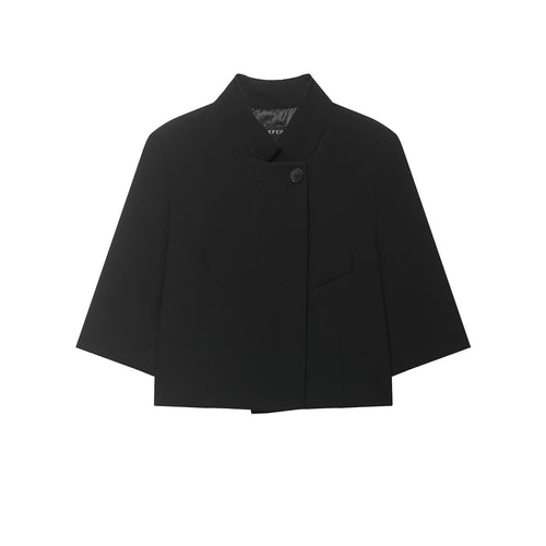 Damen Kurze Boxy-Capejacke mit Stehkragen, verdeckter Knopfleiste und Pattentasche Drune