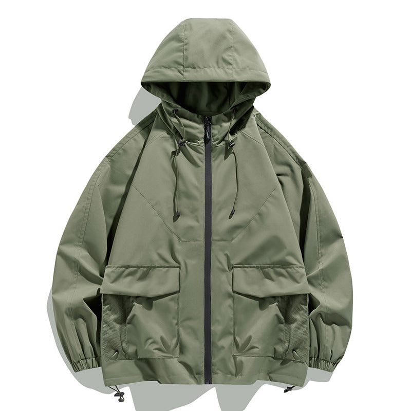 Herren Oversize Kapuzen-Windbreaker mit Multi‑Taschen, Mesh‑Einsätzen und Kordelzug Drune