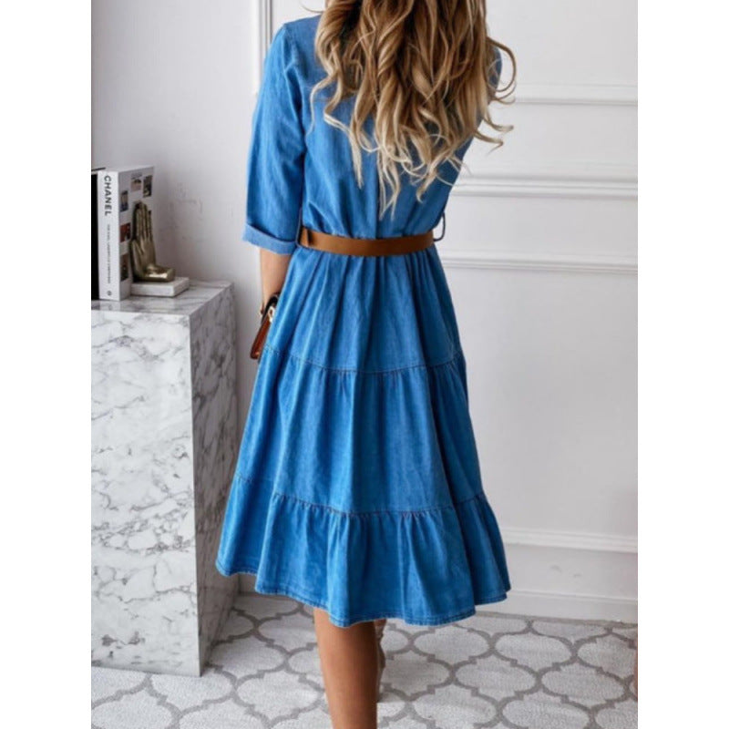 Frau Denim Geschichtet Hemdkleid Drune