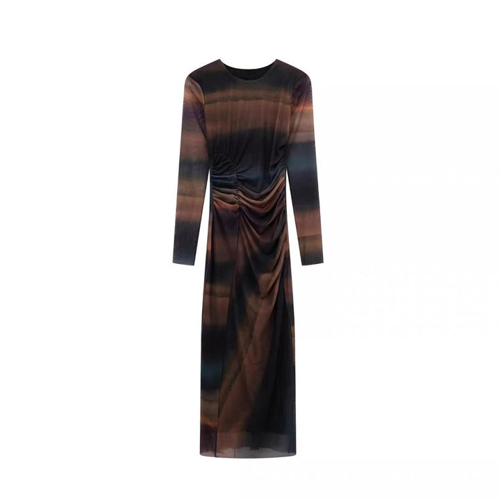 Damen Figurbetontes Midikleid mit seitlicher Drappierung und Rundhalsausschnitt Drune