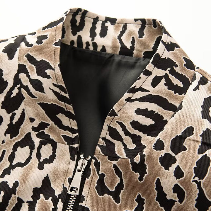 Damen modische Bomberjacke mit auffälligem Leopardenmuster Drune
