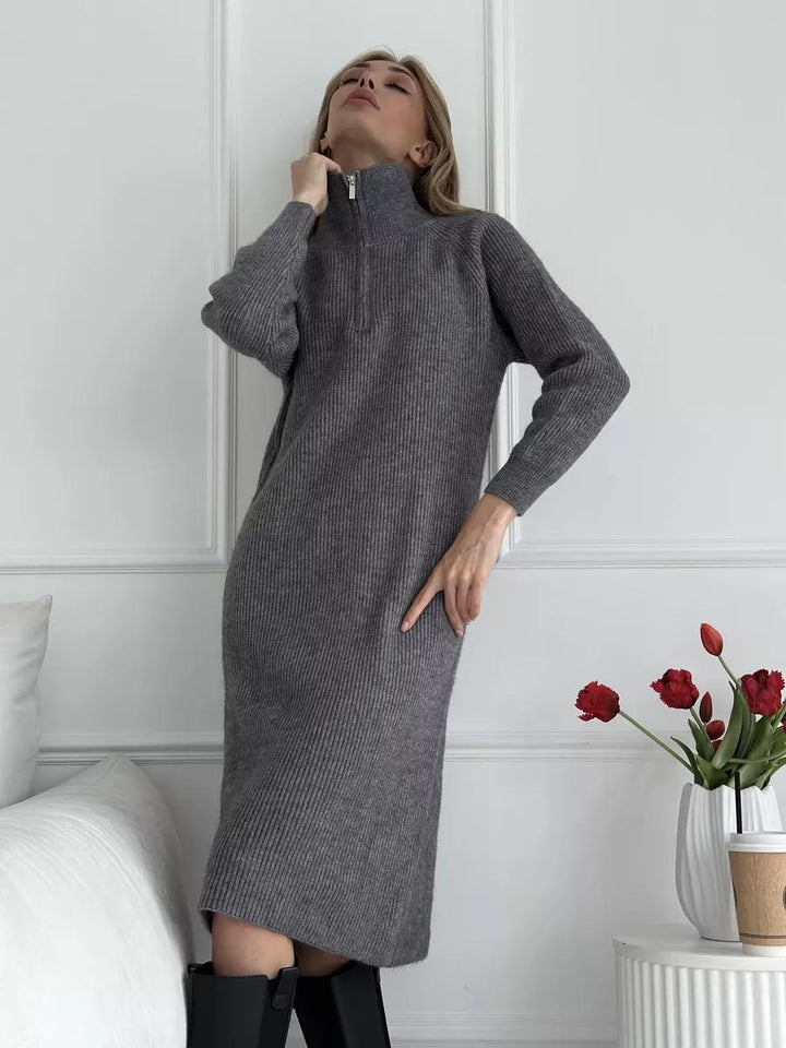 Damen Strickkleid mit Stehkragen und Reißverschluss Drune