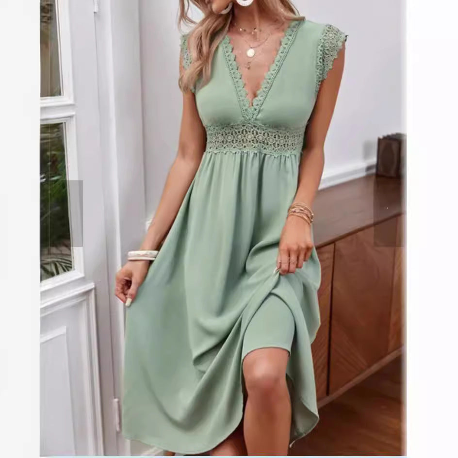 Damen Kleid mit Spitzendetails und lockerer Passform Drune