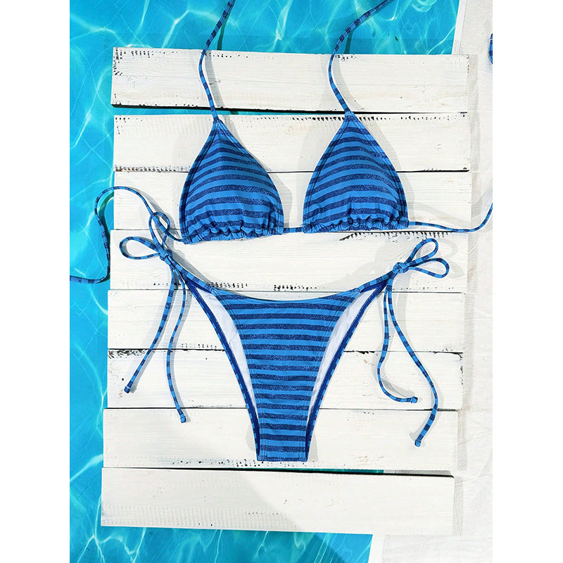 Damen Triangel-Bikini mit verspielten Bindebändern und elegantem Punktmuster Drune