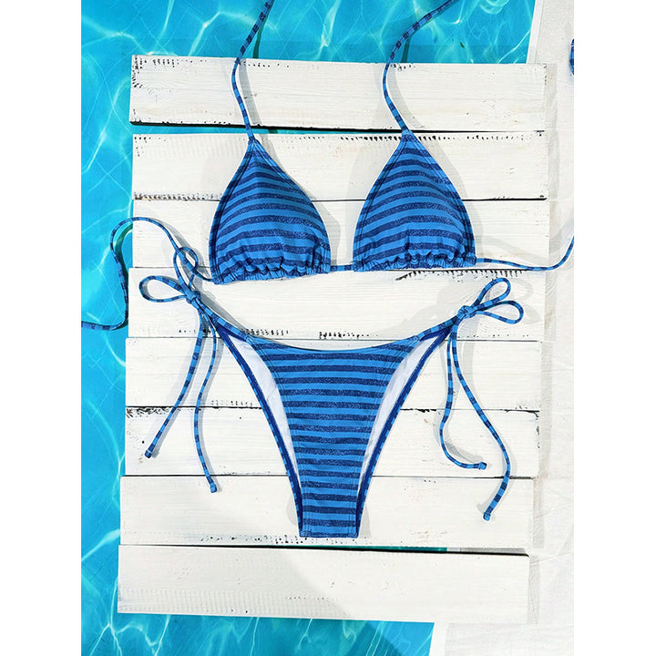 Damen Triangel-Bikini mit verspielten Bindebändern und elegantem Punktmuster Drune