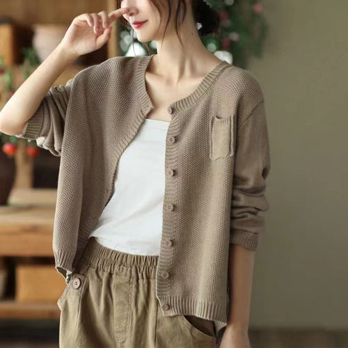 Damen leichtes Strickcardigan mit Knopfverschluss und praktischen Taschen Drune