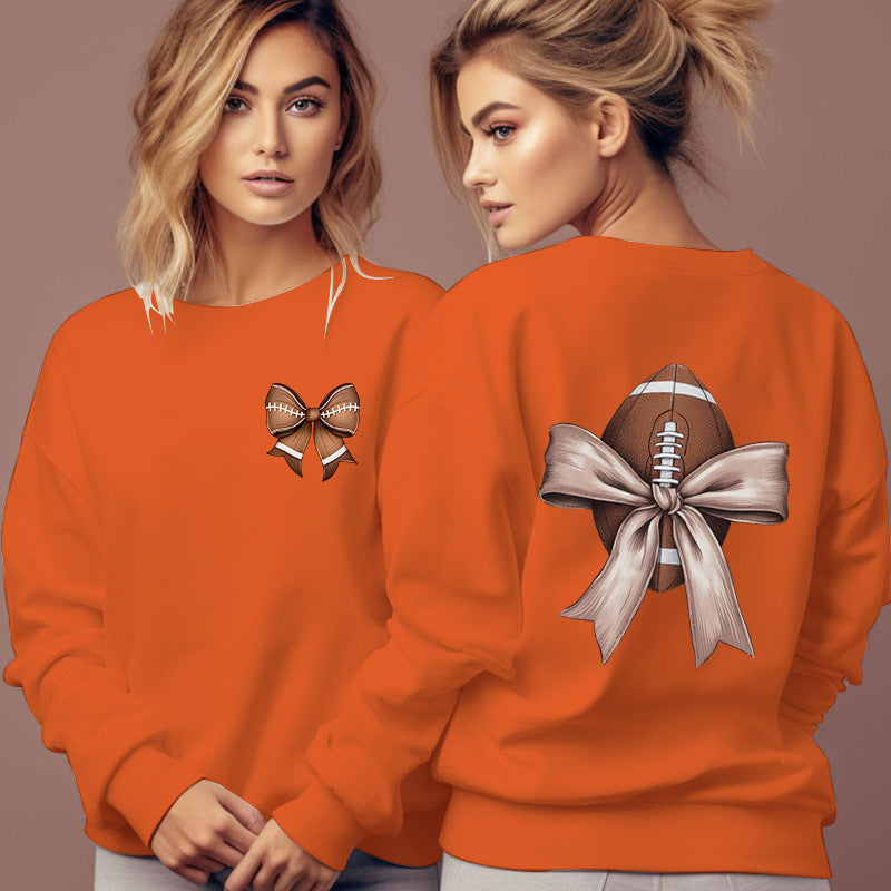 Damen Sweatshirt mit niedlichem Footballmotiv und Schleifenakzent Drune