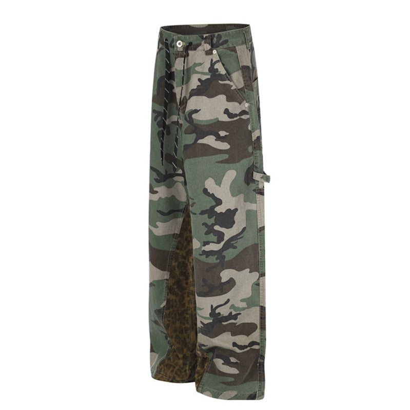 Damen weite Cargo-Hose mit Camouflage-Print und Leo-Kontrastbahnen Drune